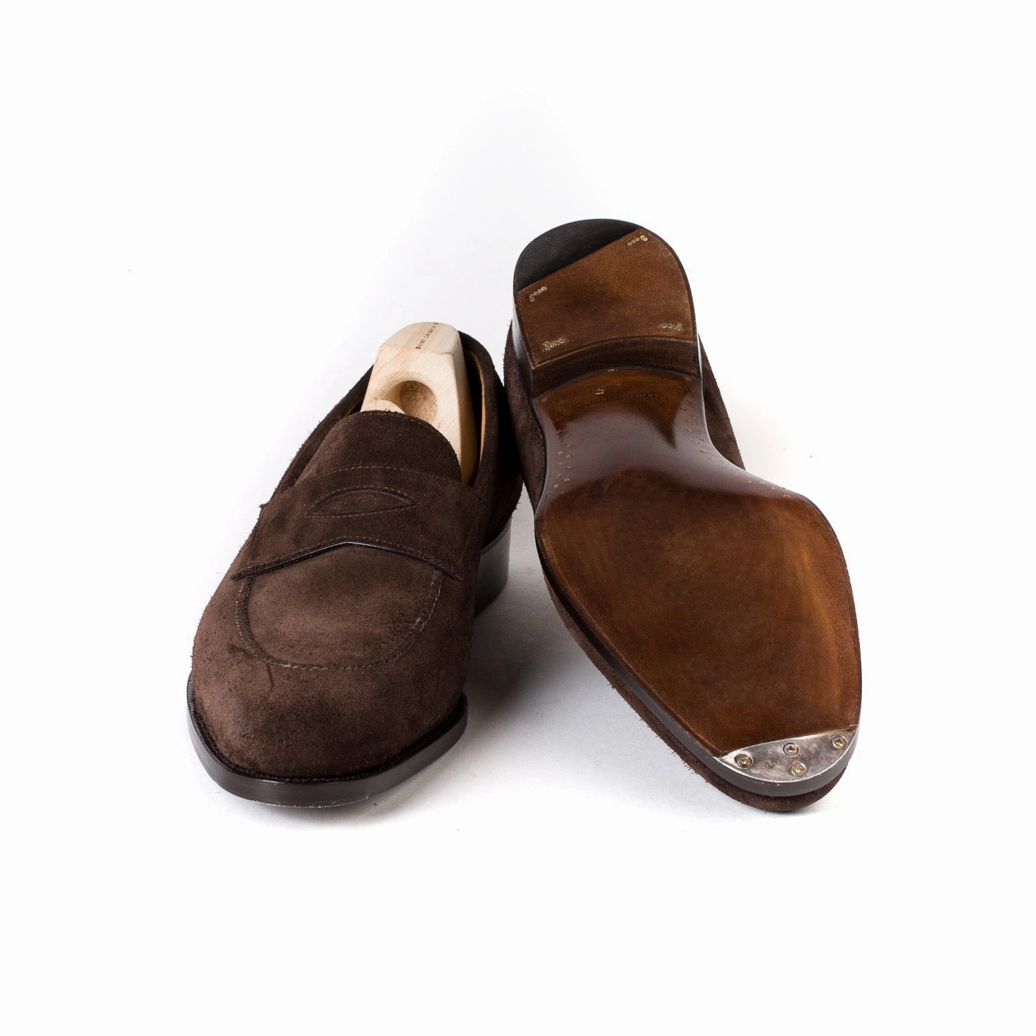 Base London Loafers Loafer "Dress Penny" aus dunkelbraunem Rauhleder - reine Handarbeit