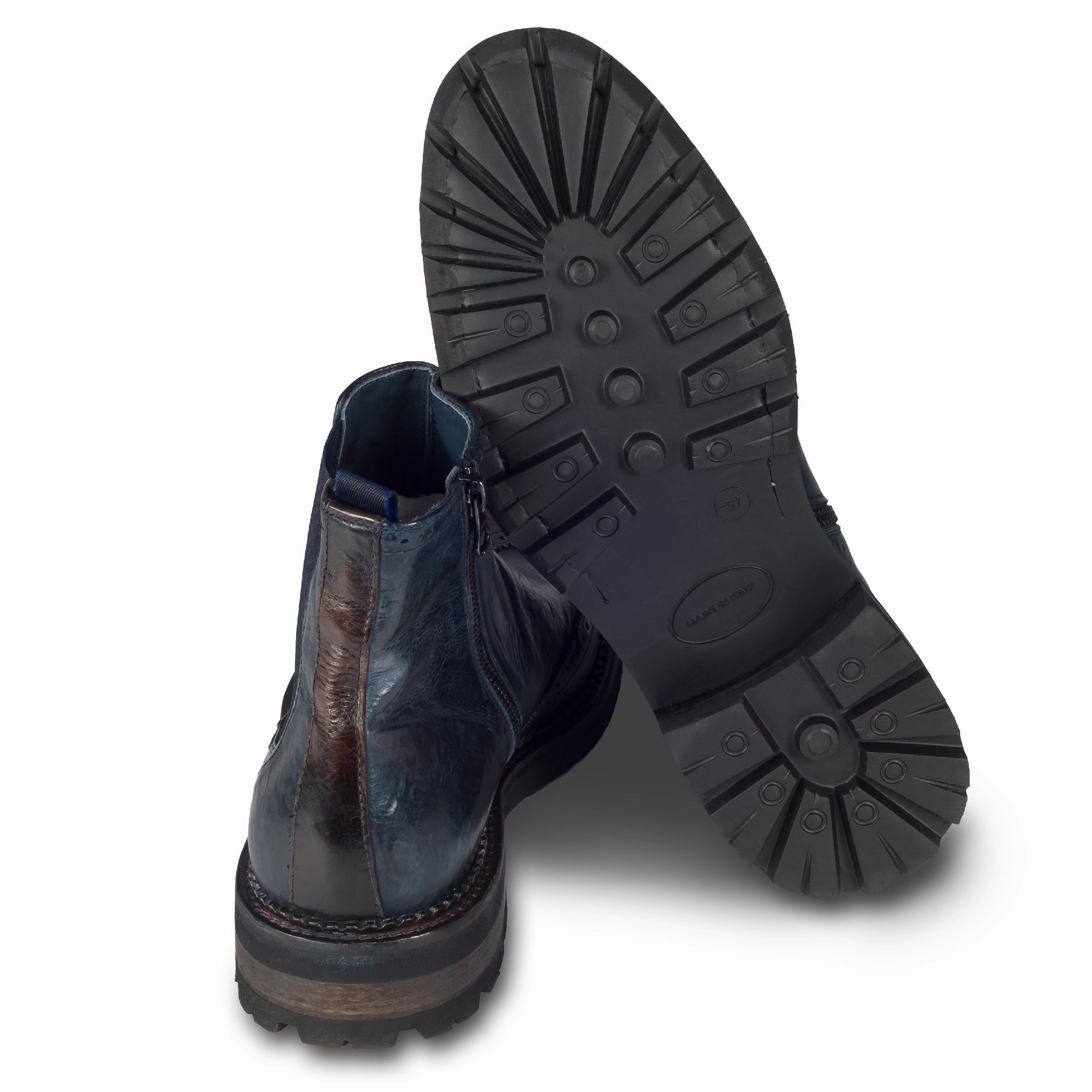 Chelsea Boots Stretch LORENZI Chelsea-Boots Herren mit Reiverschlu, blau/braun  Budapester, Kalbsleder vintage, handgefertigt