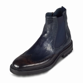 A.p.c Chelsea Boots LORENZI Chelsea-Boots Herren mit Reiverschlu, blau/braun  Budapester, Kalbsleder vintage, handgefertigt