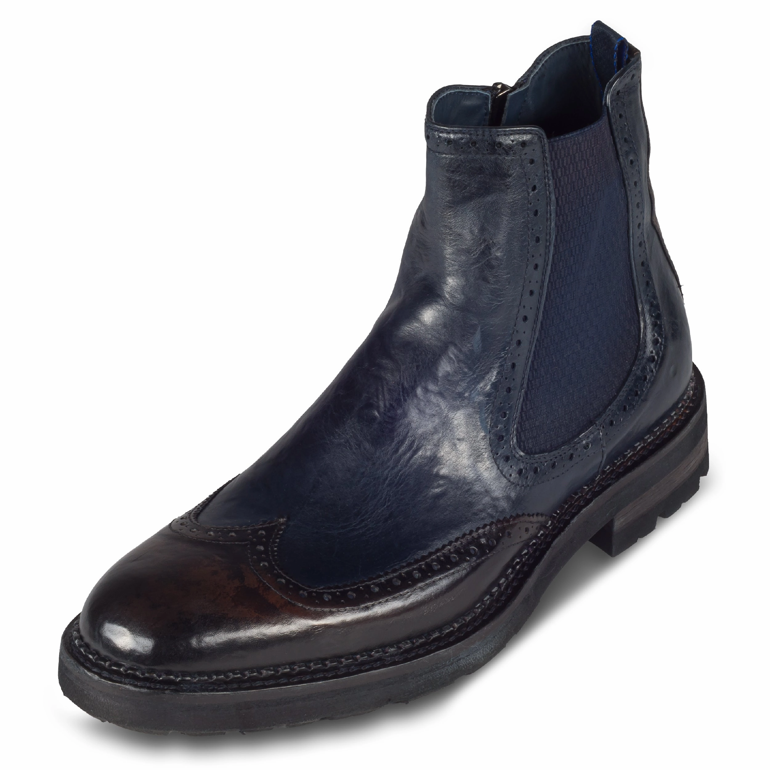LORENZI Chelsea-Boots Herren mit Reiverschlu, blau/braun  Budapester, Kalbsleder vintage, handgefertigt Best Vegan Chelsea Boots