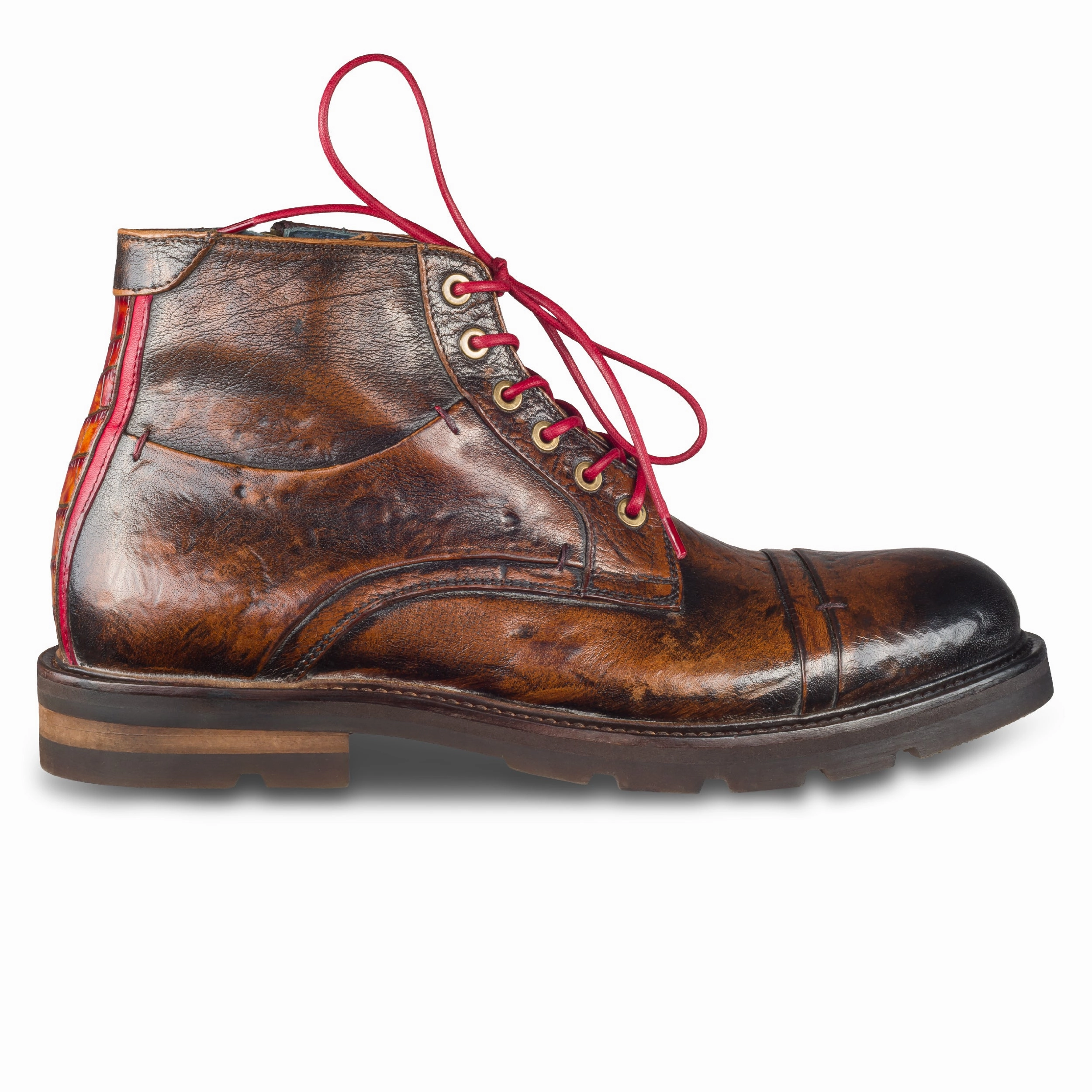 LORENZI Schnrstiefelette Herren mit Reiverschlu braun - Kalbsleder Vintage-Look, handgefertigt Refresh Stiefeletten