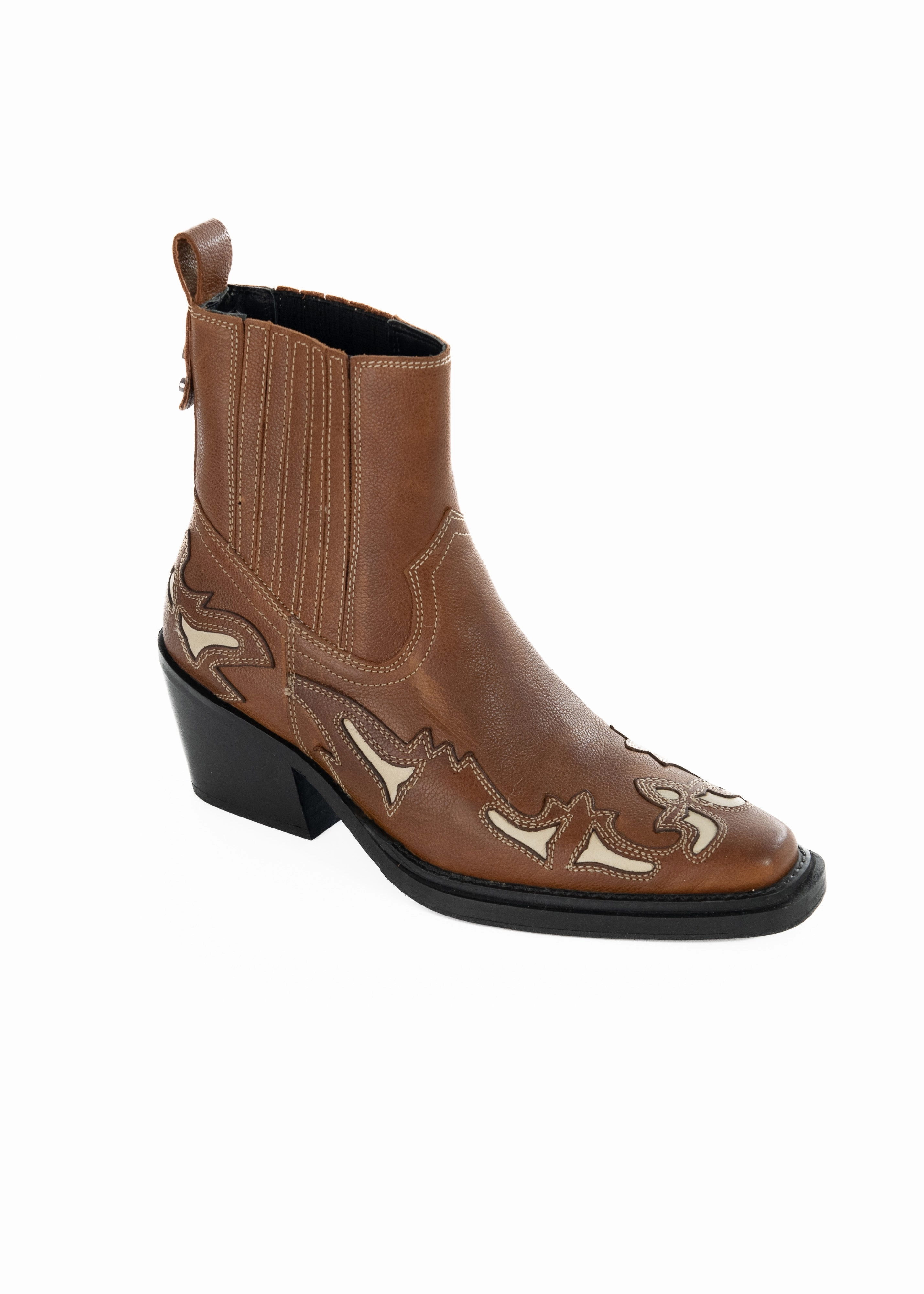 MARVELO - Brown Leather Western Boots Chelsea Boots Avec Costume