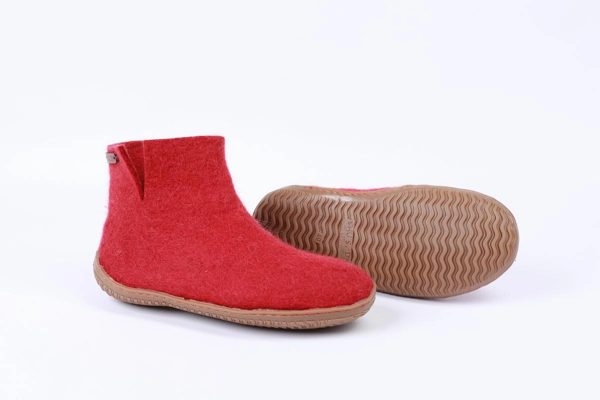 Wollstiefel (100% reine Wolle) - Modell Rot mit Gummisohle Landgraf Pantoffeln