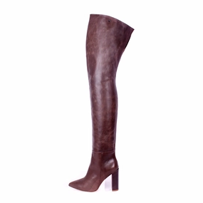 Helle Stiefel Overkneestiefel mit Blockabsatz (Modell 540) Leder Marron