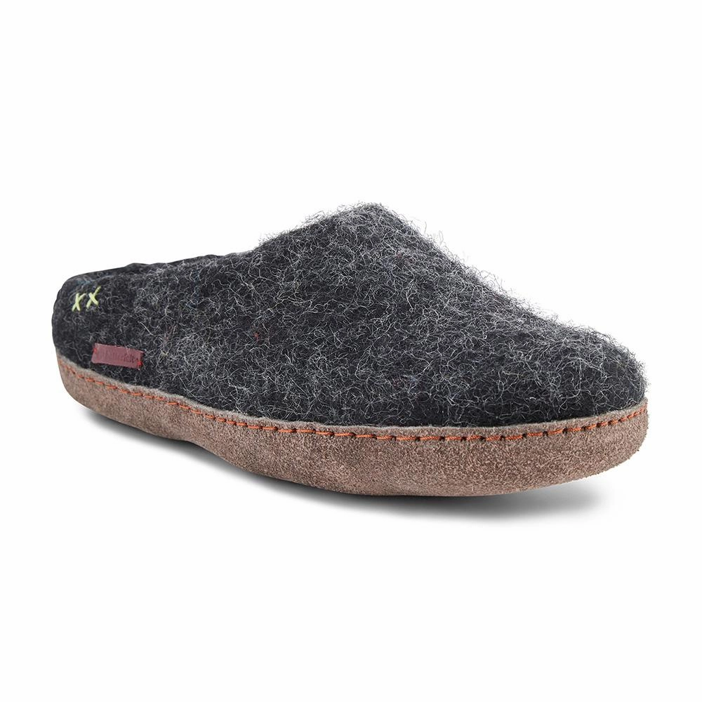 Classic Slipper - Filzpantoffel mit Ledersohle, schwarz Wörishofer Fußbett Pantoffeln Klettverschluss