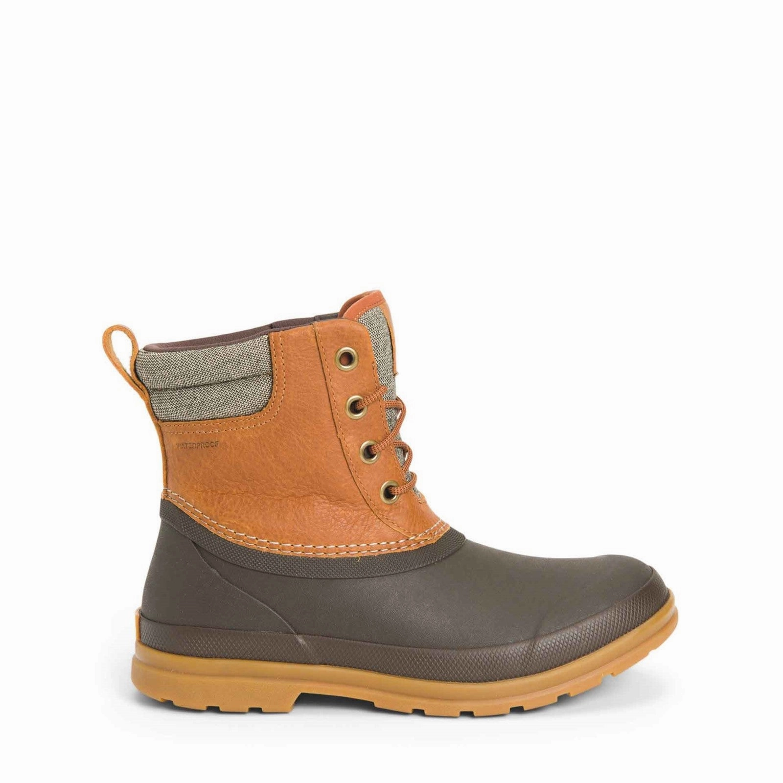 Damen Muck Originals Duck Leder-Kurzstiefel mit Schnrung | Tan/Dk Brown Stiefel Zum Kleid Bilder