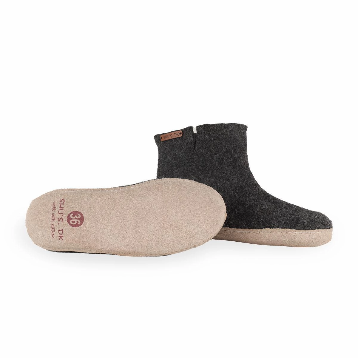 Haunold Pantoffeln In Schlanders Wollstiefel (100% reine Wolle) - Modell Koks mit Sohle aus Leder