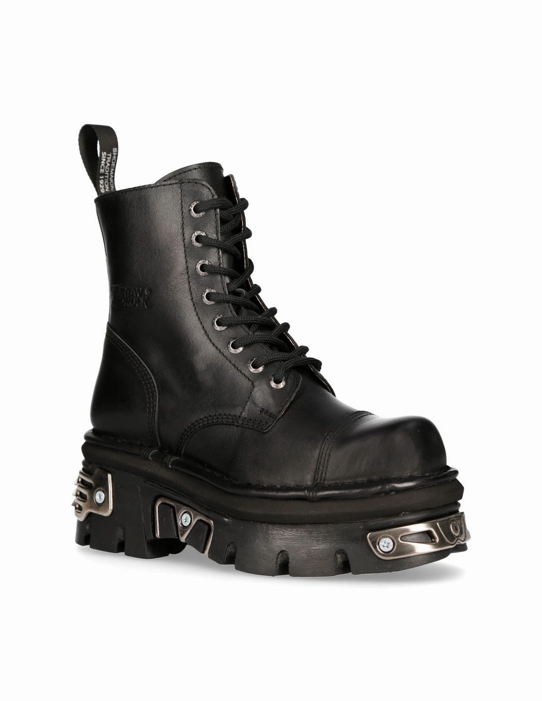 New Rock Boots Schuhe Stiefel Plateau Schwarz METALLIC M-NEWMILI083-S36 Stretch Stiefel Mit Extra Breitem Schaft