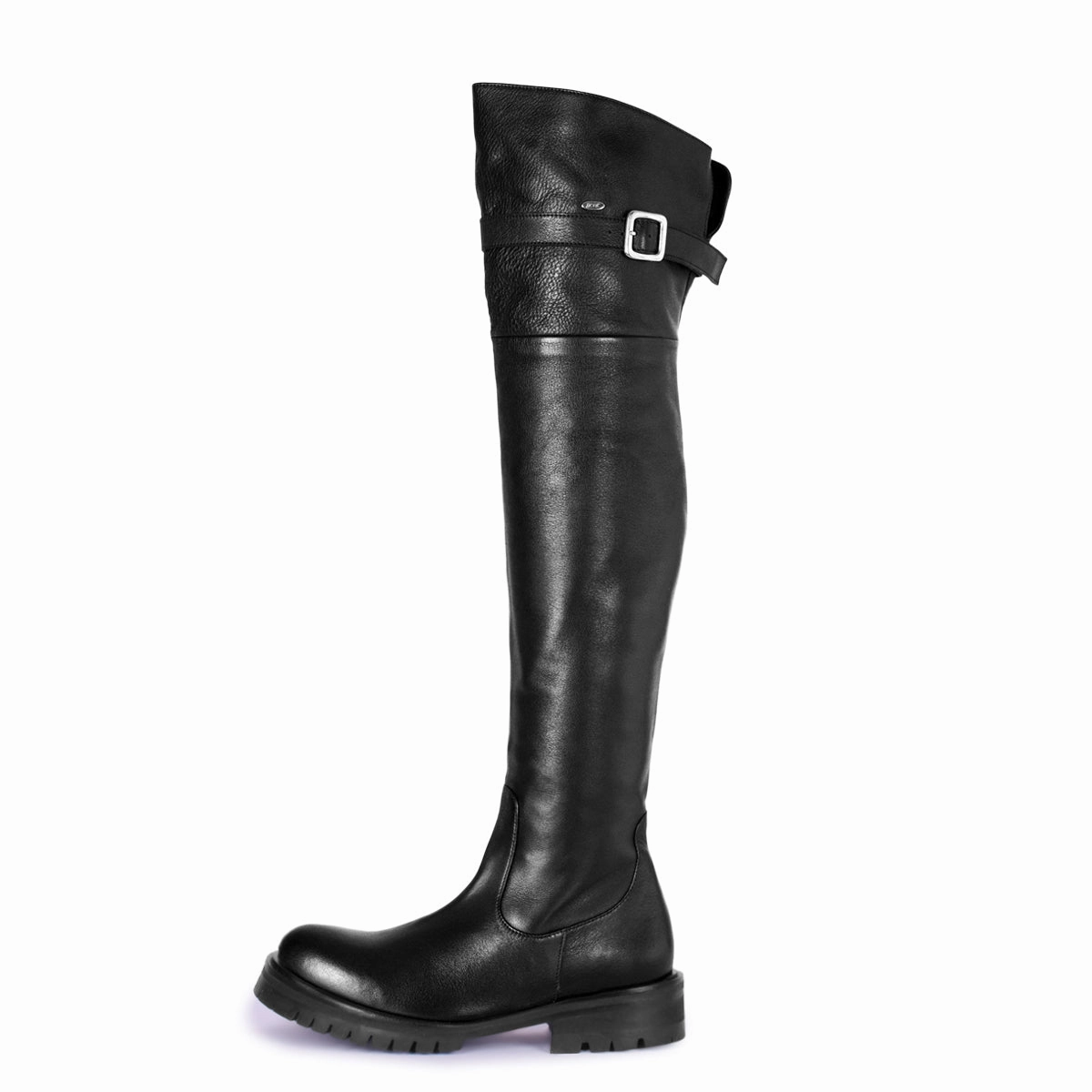 Overkneestiefel mit Profilsohle und Schnalle (Modell 350) Leder schwarz Aktuelle Stiefel