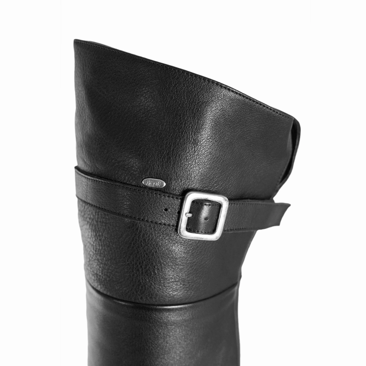Overkneestiefel mit Profilsohle und Schnalle (Modell 350) Leder schwarz Schaft Bei Stiefel