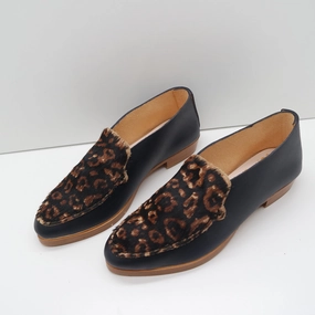 Loafers Store THE PENNY. BB NORI. BLACK LEOPARD HAIR ON LAKE. NO MASK. BLACK THREAD. EDGE DYED. 2CM