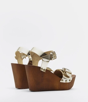 Plateau Riemchen Sandalette Letizia gold Bequeme High Heels Für Breite Füße