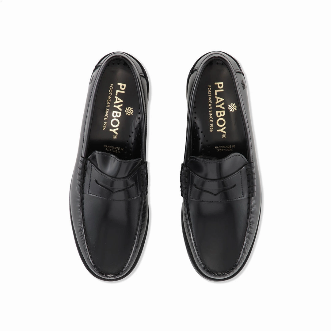 White Penny Loafers Playboy Dallas Black Polido