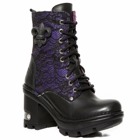 Flauschige Stiefel New Rock Schuhe Damen- Stiefelette Gothic Stiefel Zip High Heels Plateau Lila