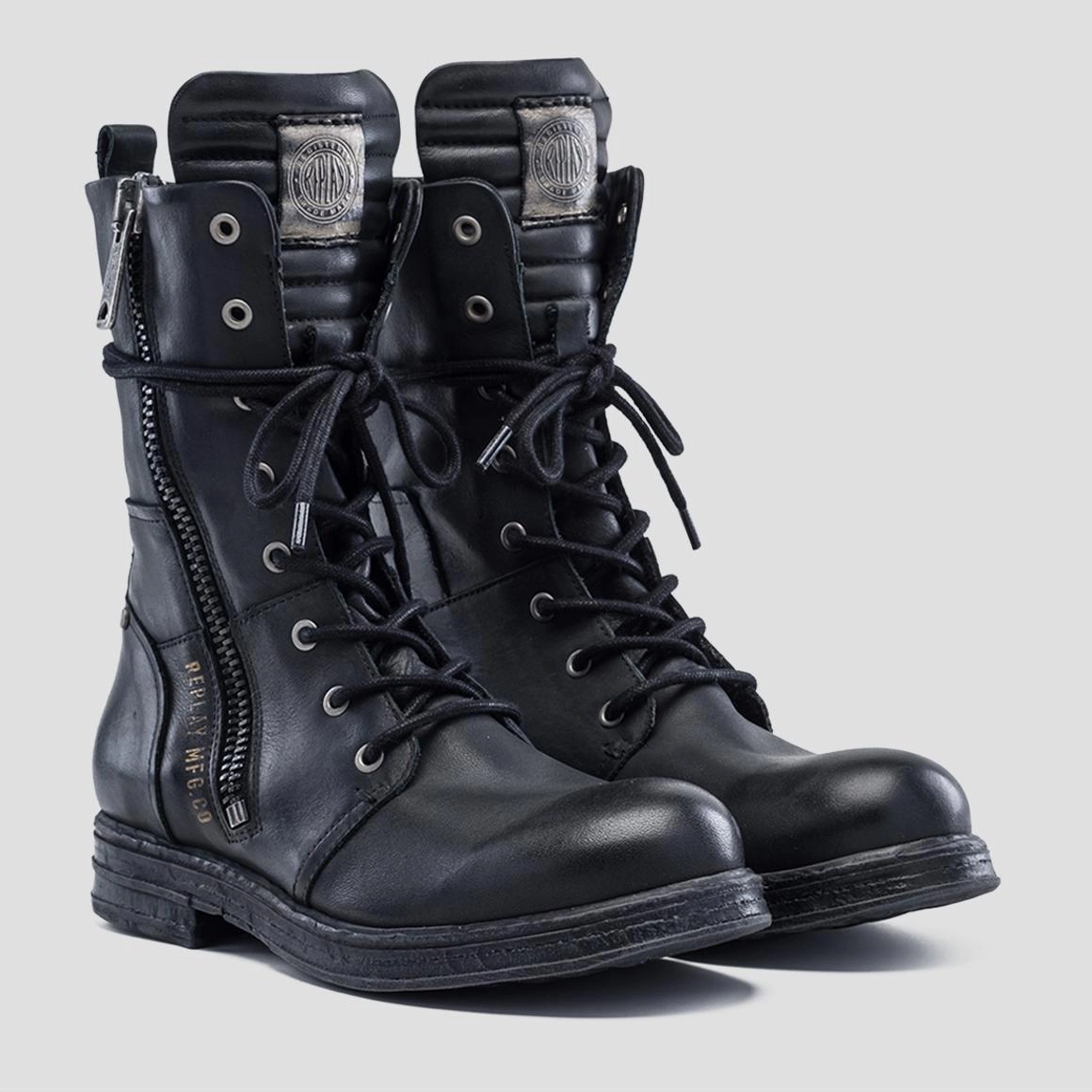 Replay Damenschuhe Schuhe Stiefel Stiefelette Boots Leder Evy Schwarz Stiefel Oben Zu Weit