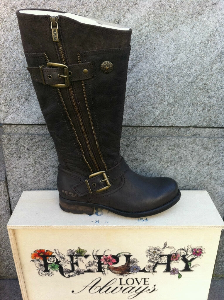 Replay Hellen Damenschuhe Schuhe Stiefel Boots Leder Hellen NEU Trial Stiefel