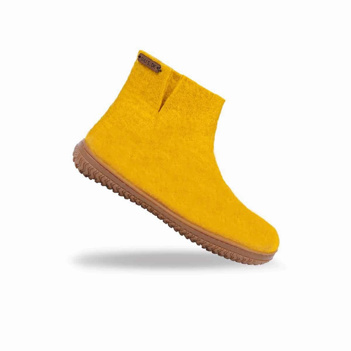 Lammfell Pantoffeln Preisvergleich Wollstiefel (100% reine Wolle) - Modell Curry gelb mit Gummisohle