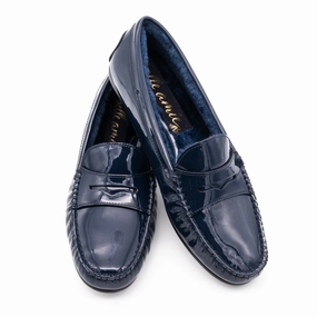 Lederschuhe Machen Blasen Lack Mokassins navy mit Lammfell