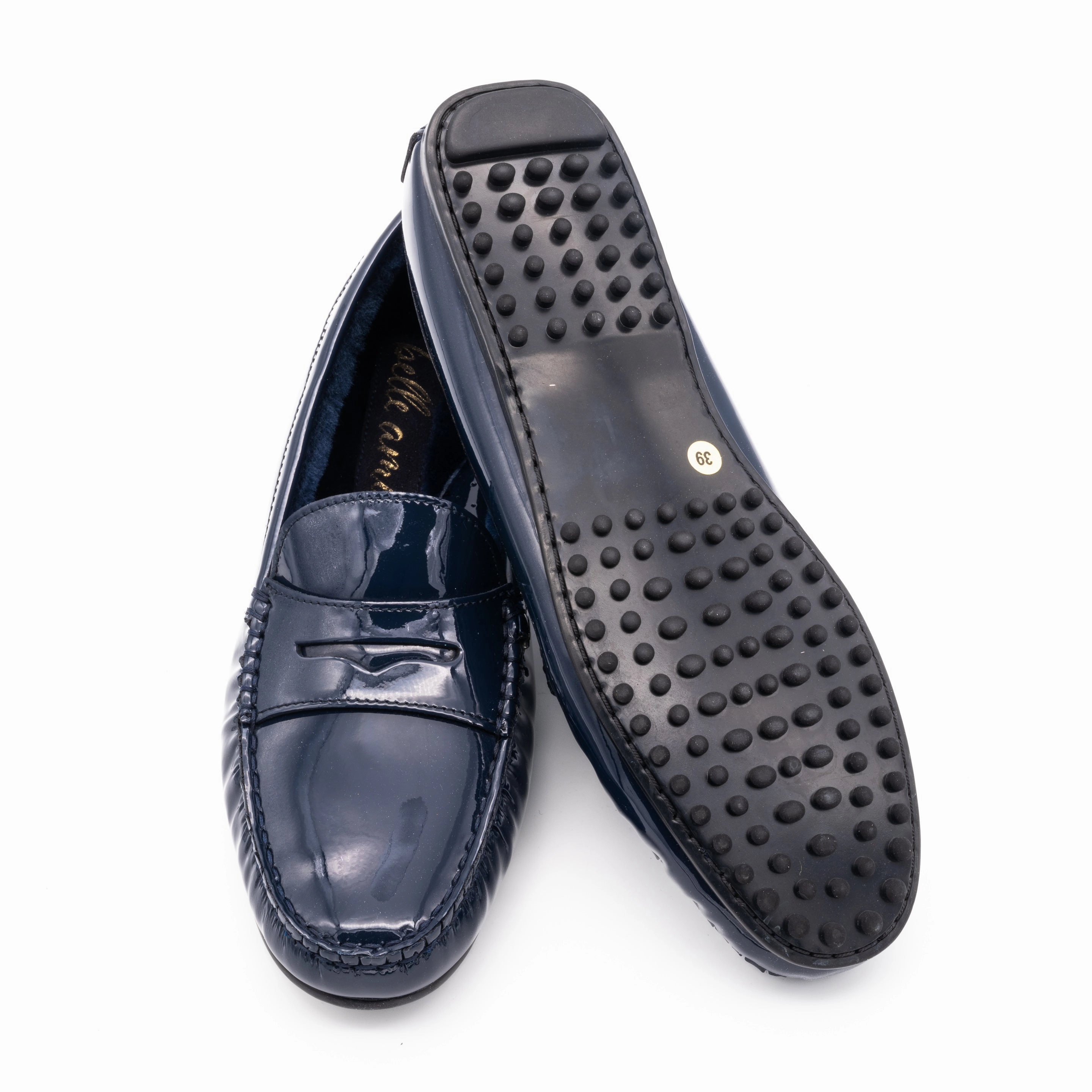 Lederschuhe Wo Kaufen Lack Mokassins navy mit Lammfell