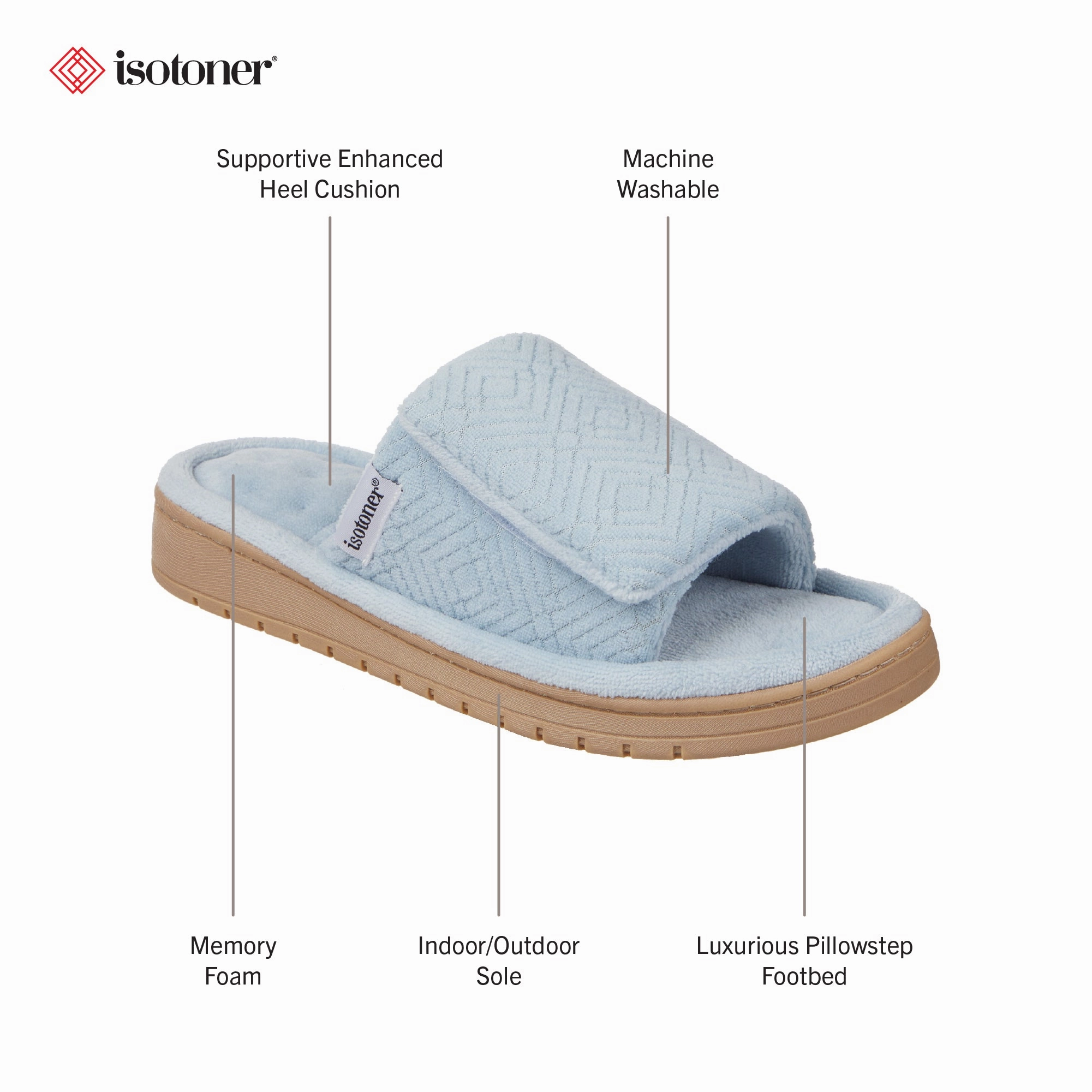 Women's Diamond Microterry Gemma Adjustable Slide Slipper Tasjon Pantoffeln