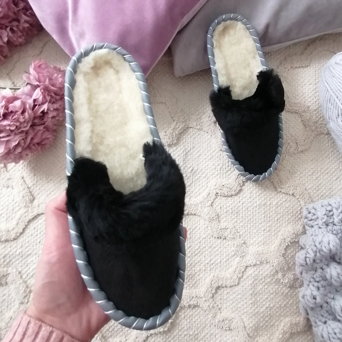 Warme Pantoffeln mit kuscheliger Schafwolle DANA Pantoffeln Selber Machen