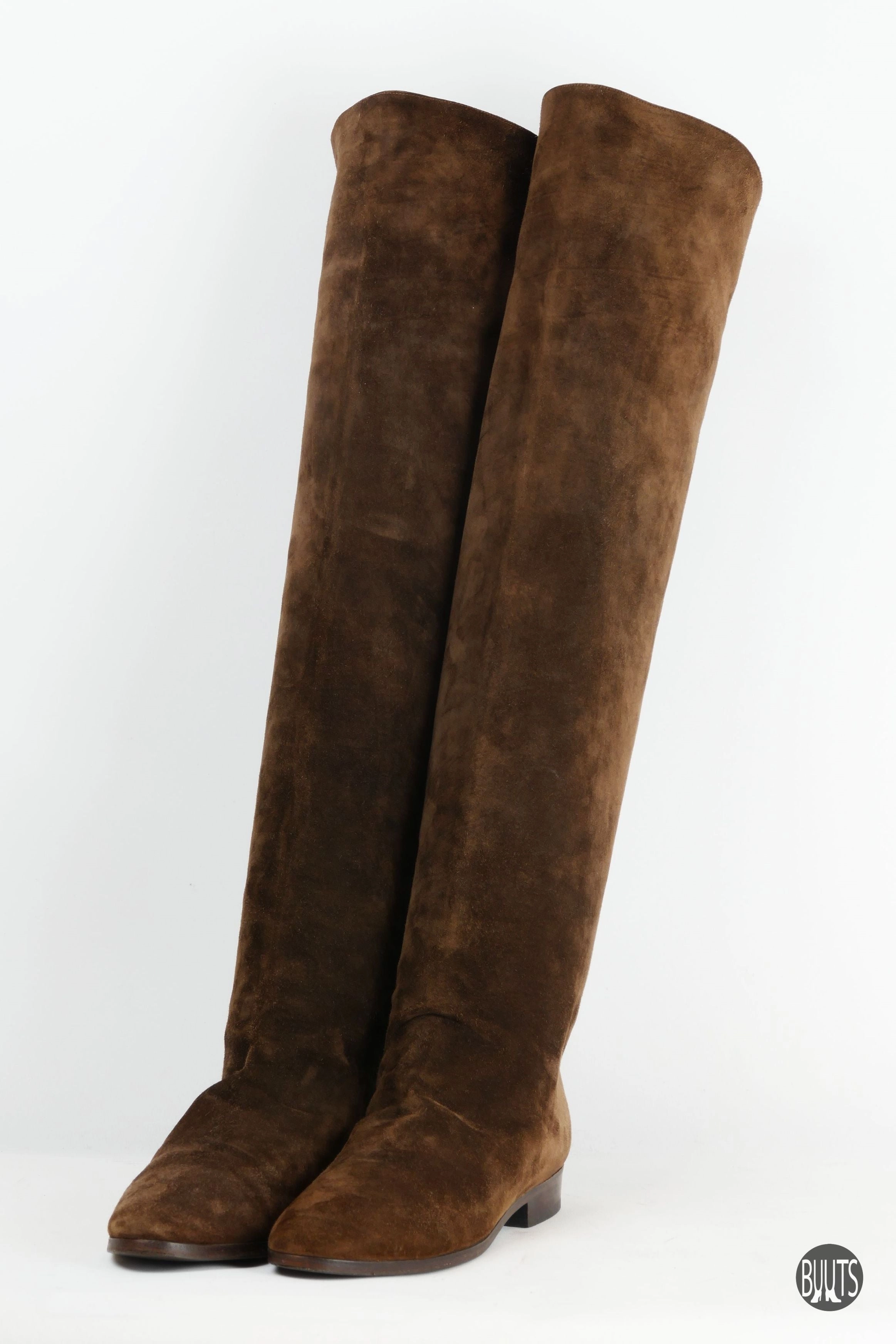 Stiefel Lange Beine Vintage-Stiefel Wildleder dunkelbraun