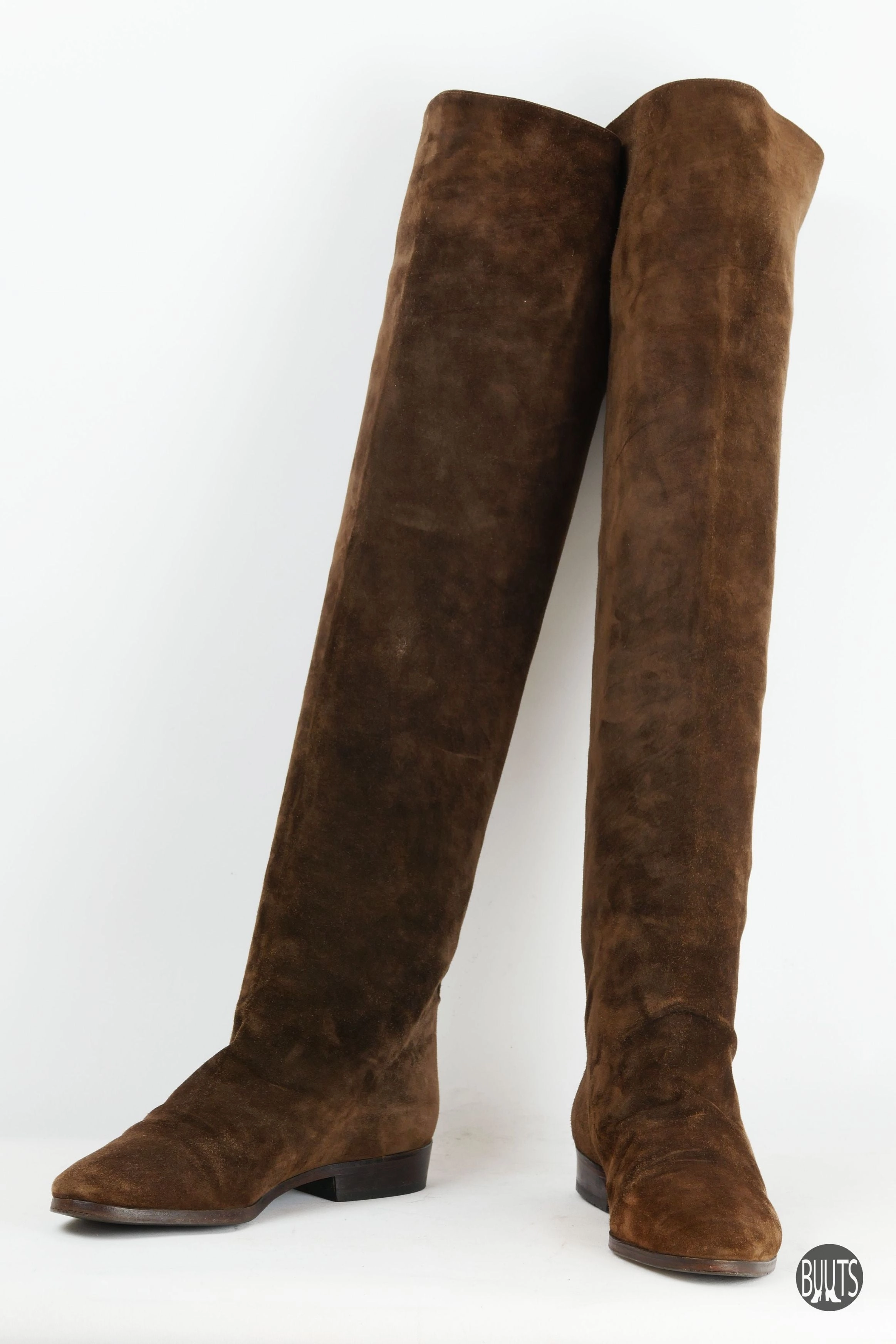 Vintage-Stiefel Wildleder dunkelbraun Schaft Am Stiefel