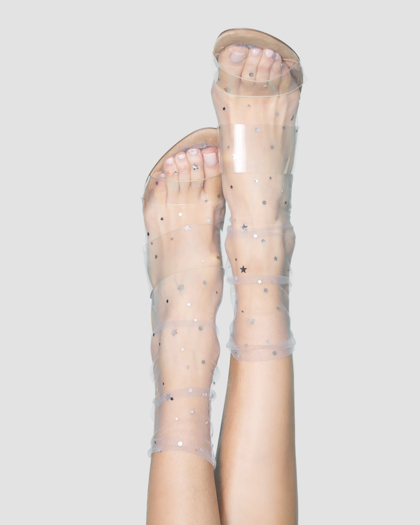 Starry Sky Tulle Sock - Silver Secretary High Heels