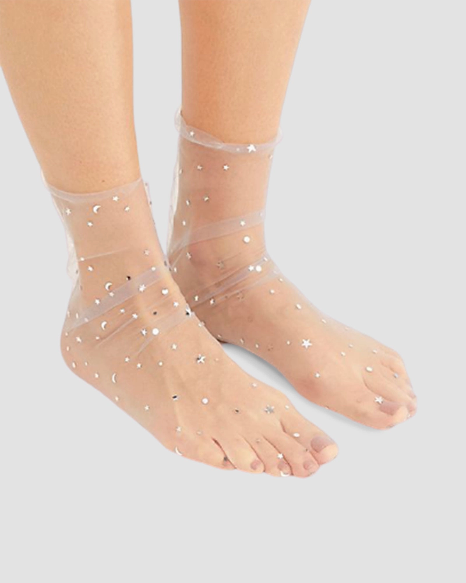 Starry Sky Tulle Sock - Silver High Heels Cartoon Images