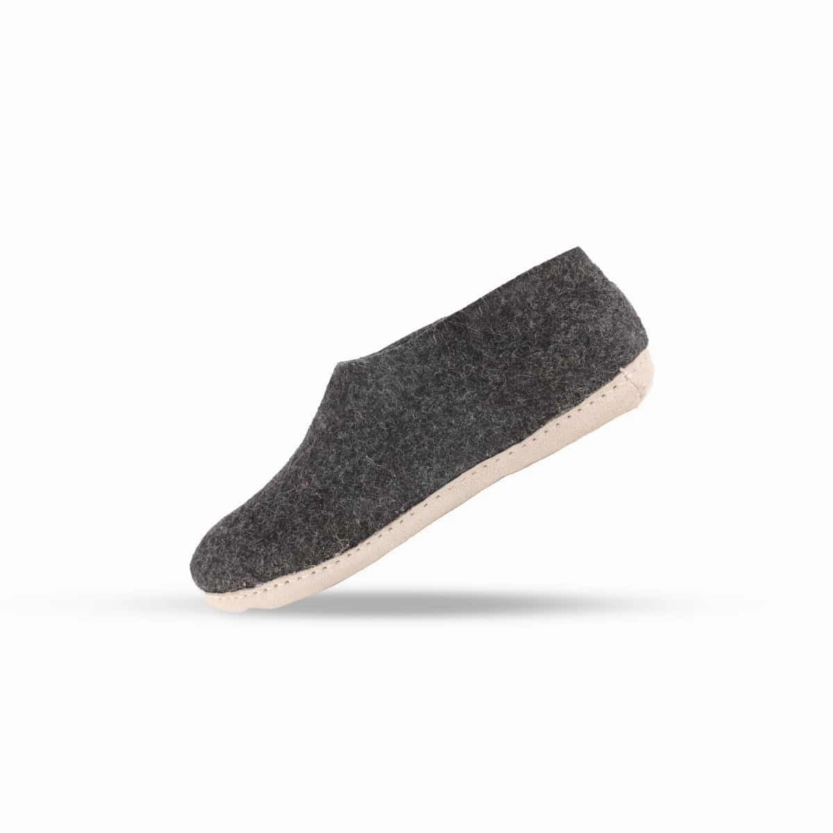 Pantoffeln aus Wolle (100% reine Wolle) - Modell Koks/Sohle aus Leder Wollkies Pantoffeln