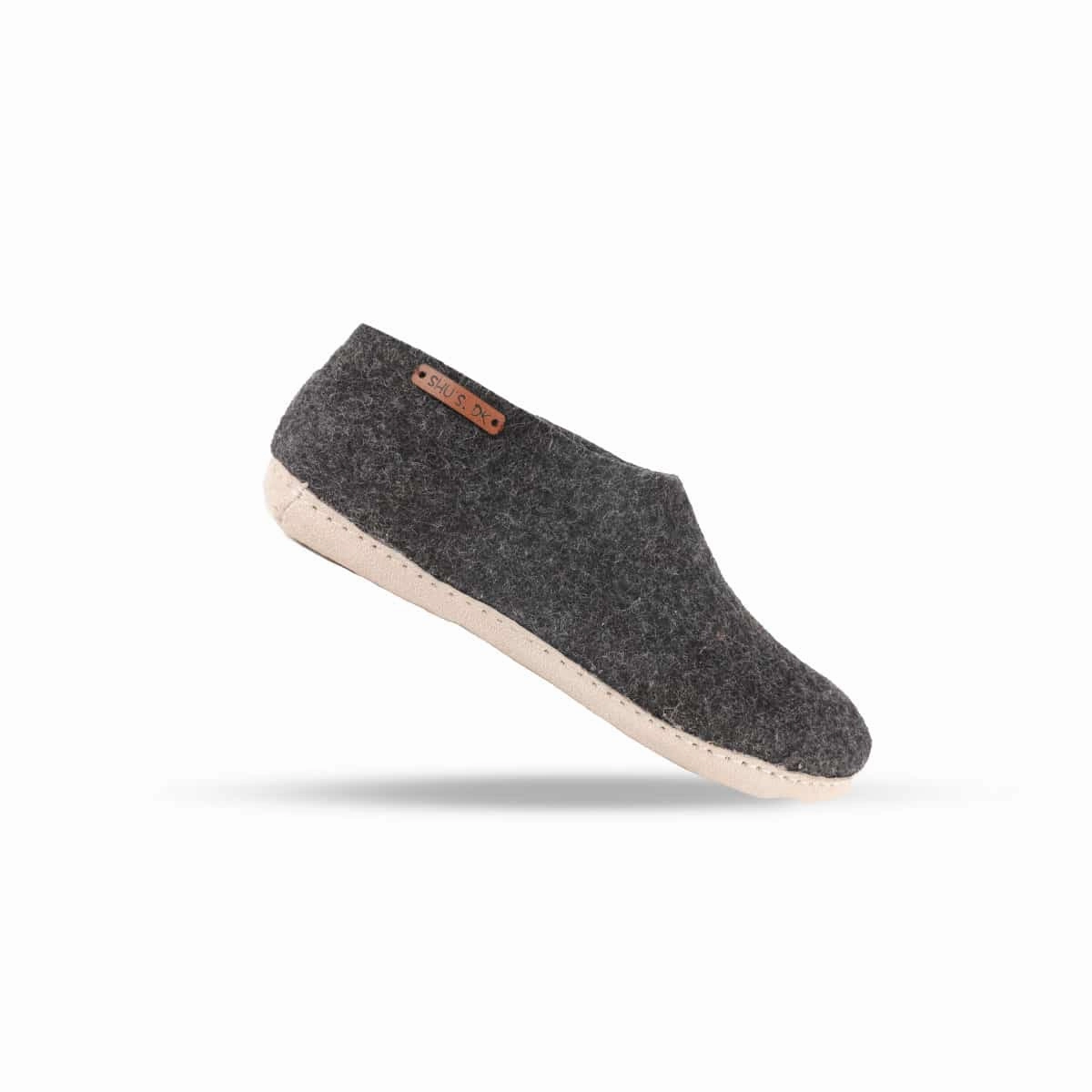 Pantoffeln Schafwolle Pantoffeln aus Wolle (100% reine Wolle) - Modell Koks/Sohle aus Leder