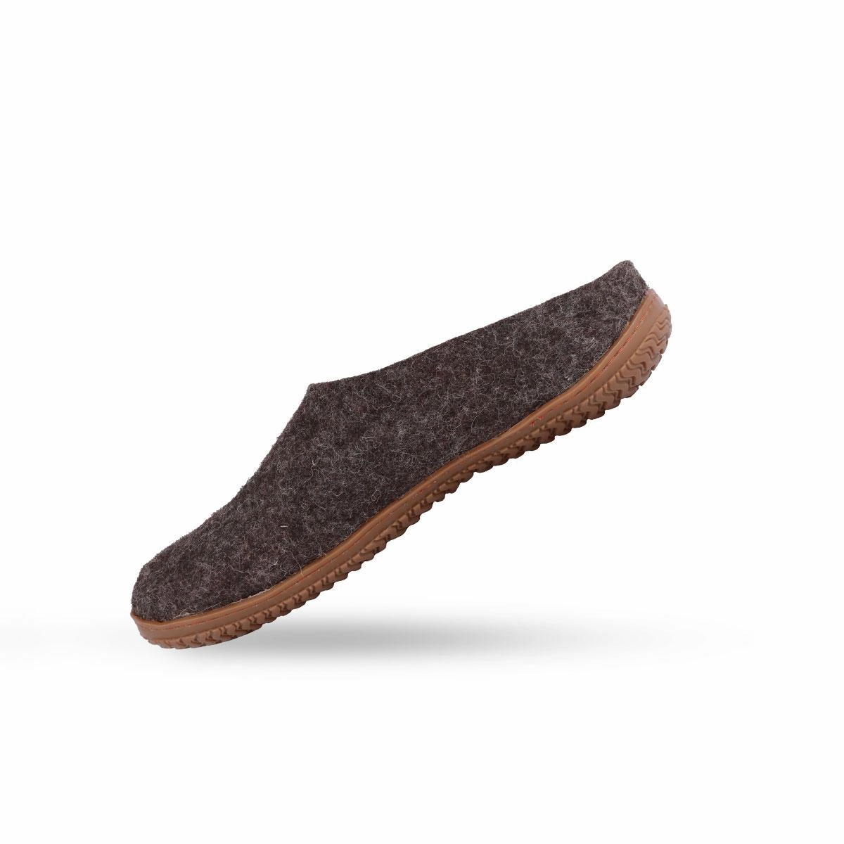 Ausgefallene Pantoffeln Wollpantoffel (100% reine Wolle) - Model Braun mit Gummisohle