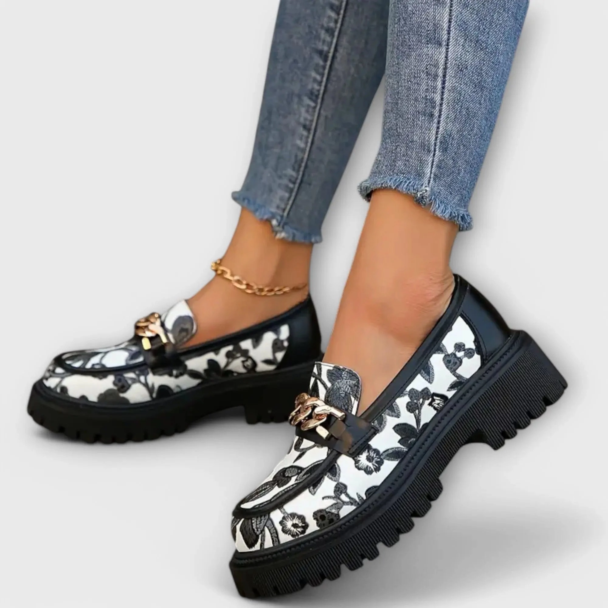 Sandra  Retro-Mokassins mit floraler Note Lederschuhe Dünn