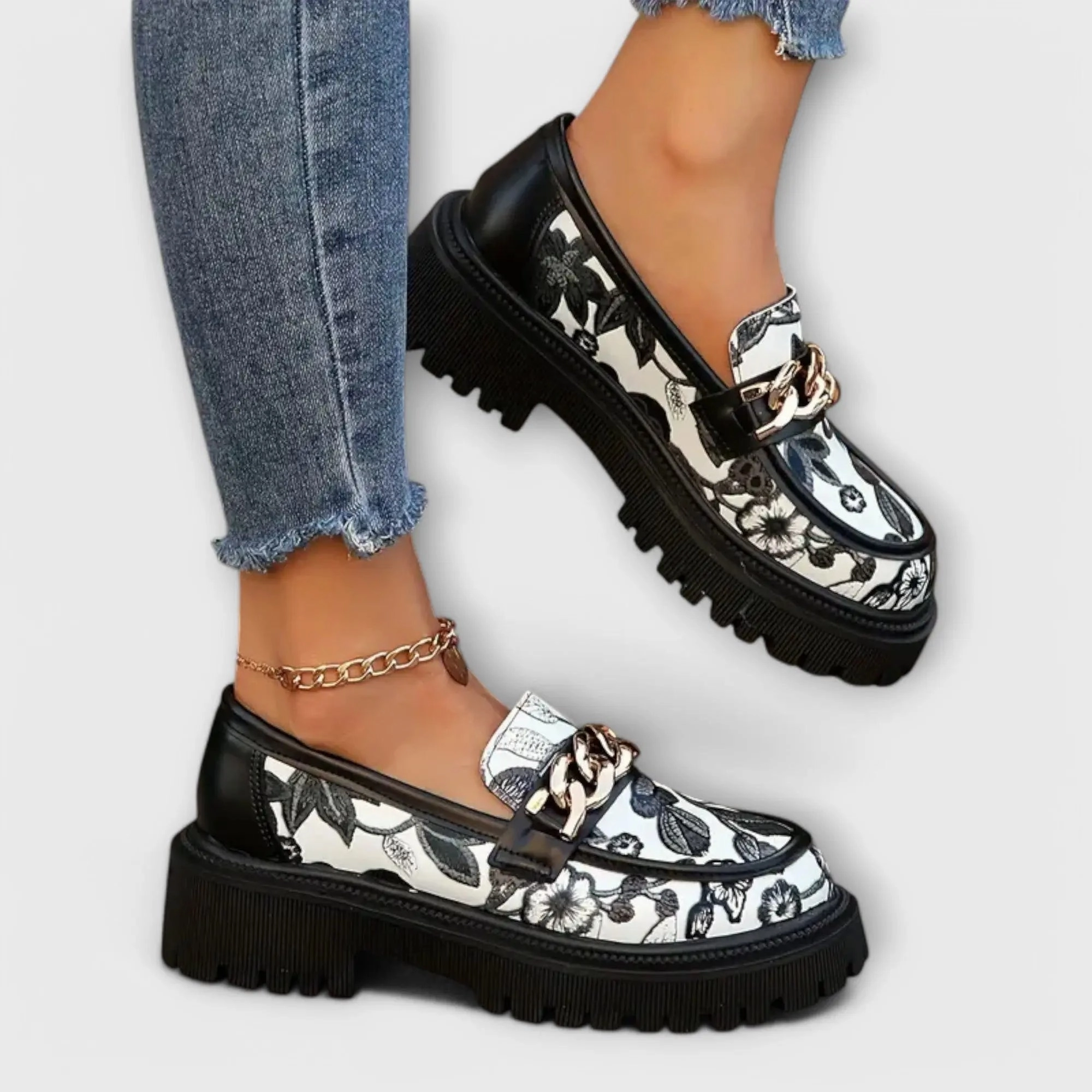 Sandra  Retro-Mokassins mit floraler Note Darf Man Lederschuhe Von Mit Impregnierspray Einsprühen