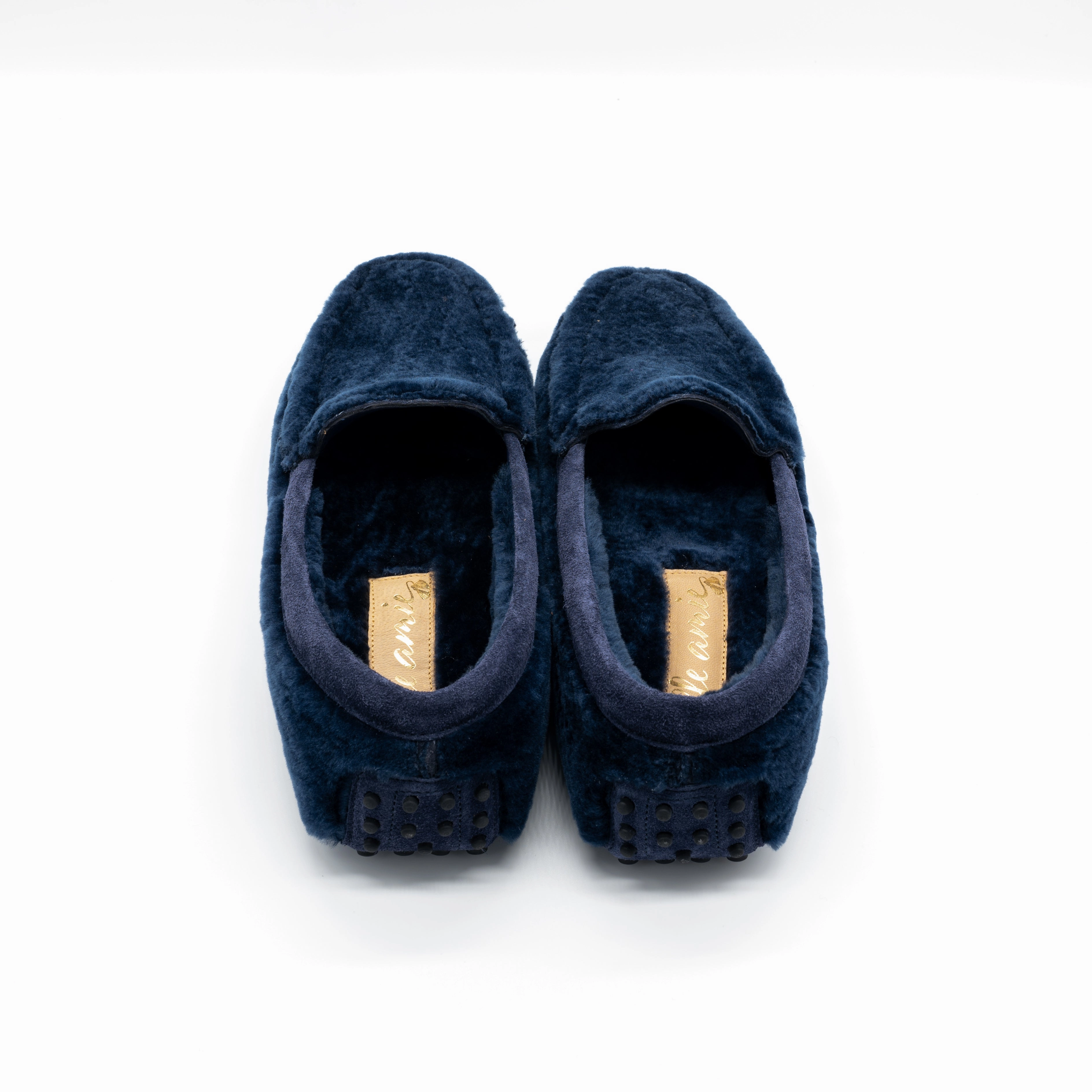 Lammfell Mokassins dunkelblau Lammfell Lederschuhe