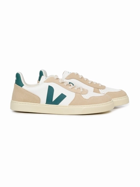 Small V-10 Laces Sneaker - Extra White/Green Lederschuhe Mit Lochmuster