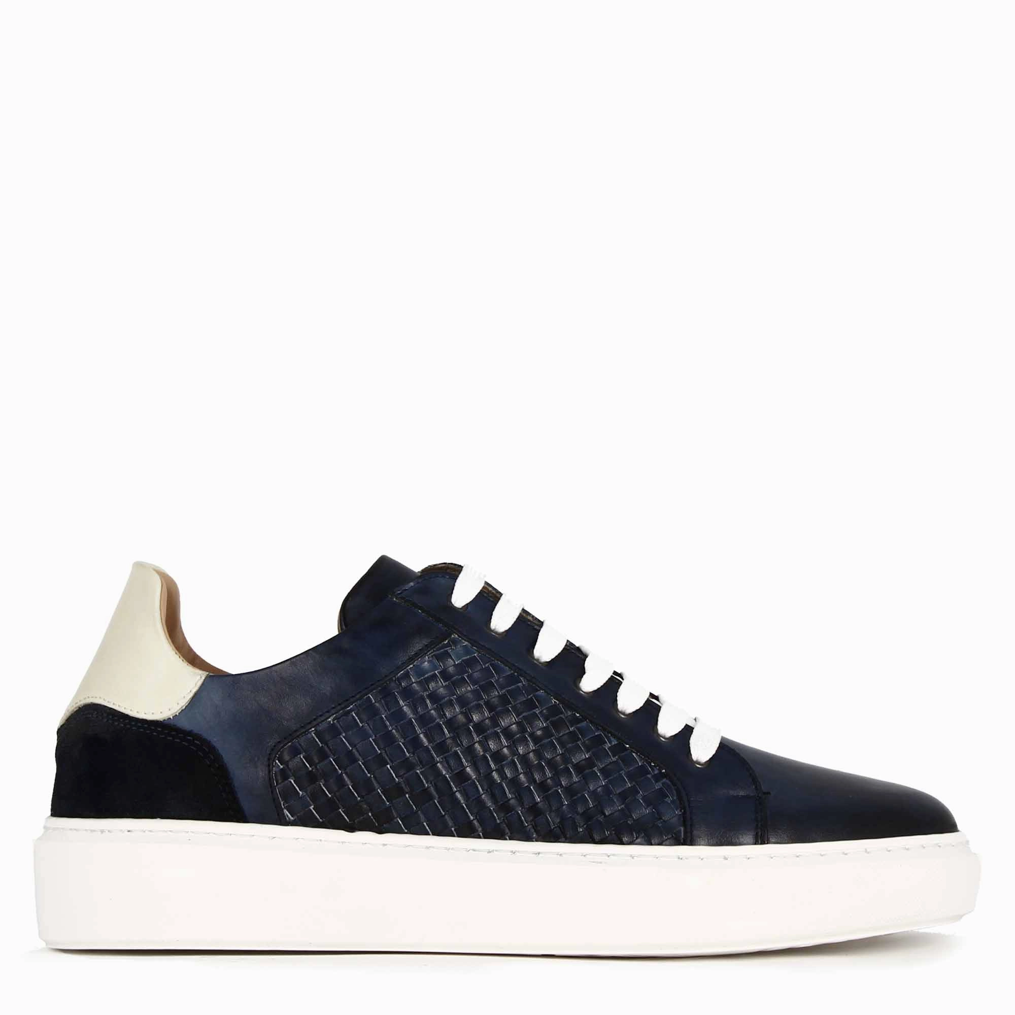 Sneaker Shop Los Angeles Sneaker casual da uomo in pelle intrecciata colore blu