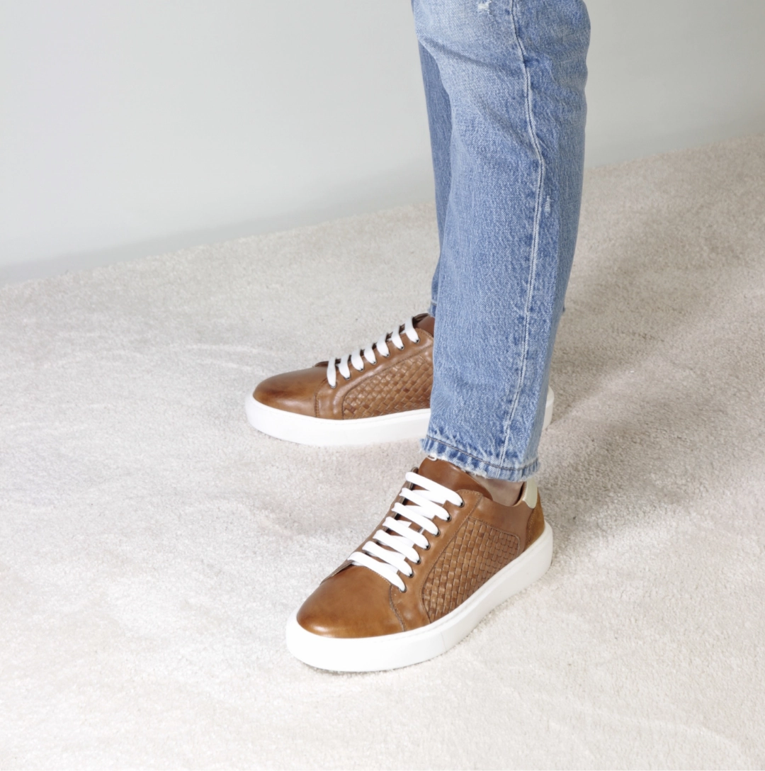 Spd Sneaker Sneaker casual da uomo in pelle intrecciata colore marrone