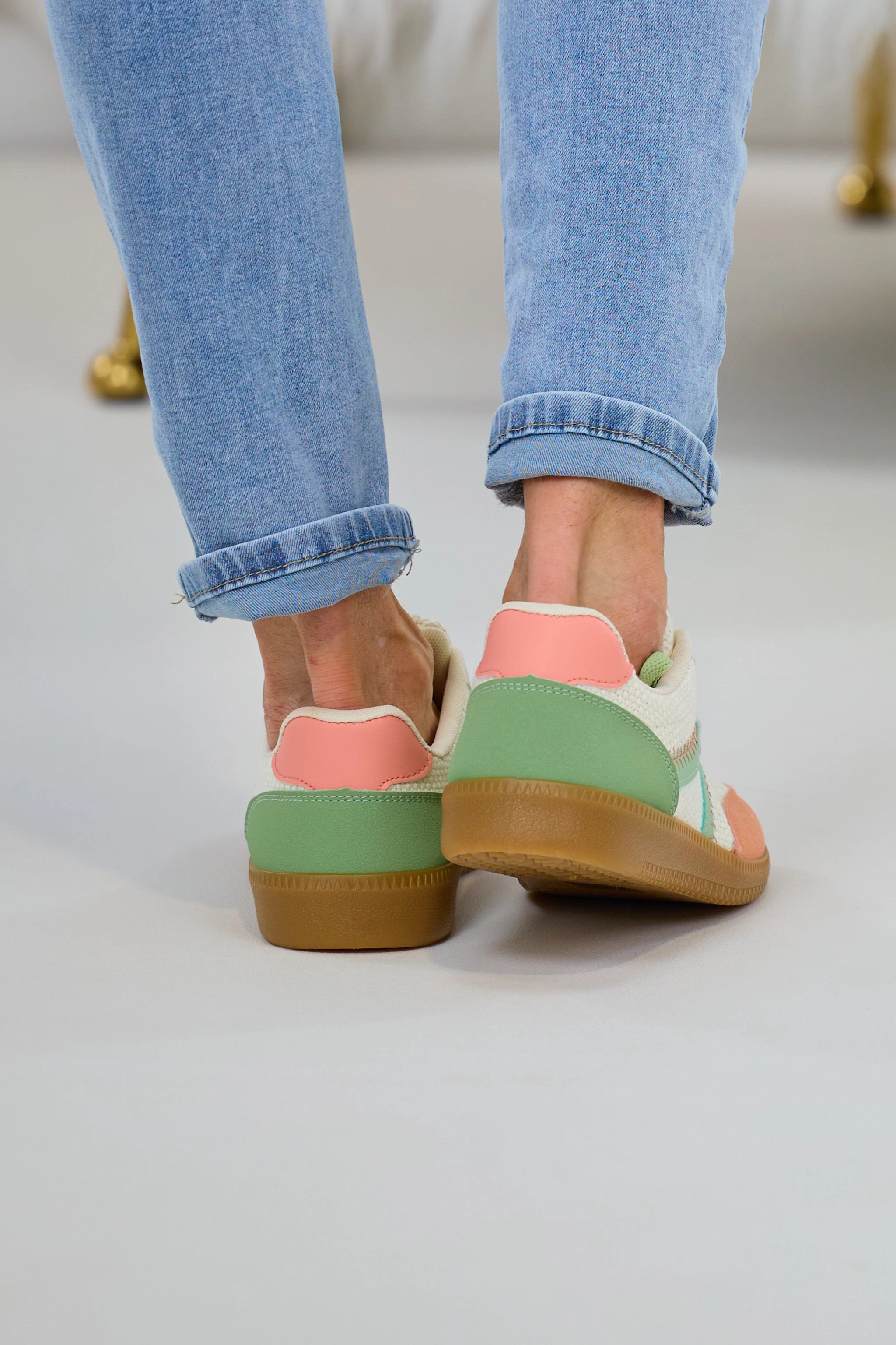 Sneaker mit gewebten Einstzen, creme-lindgrn-apricot Moderne Sneaker