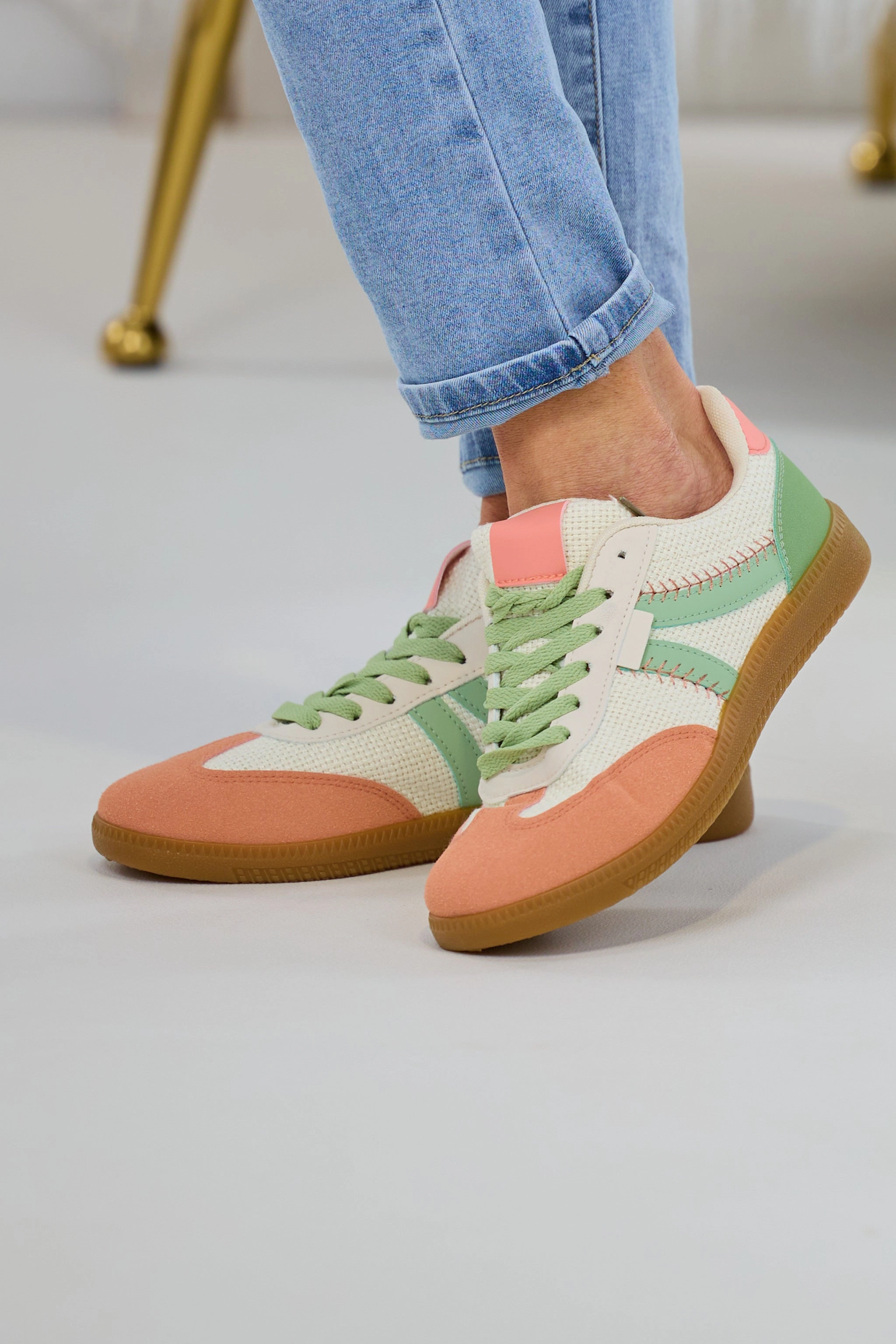 Sneaker mit gewebten Einstzen, creme-lindgrn-apricot Bunte Sneaker