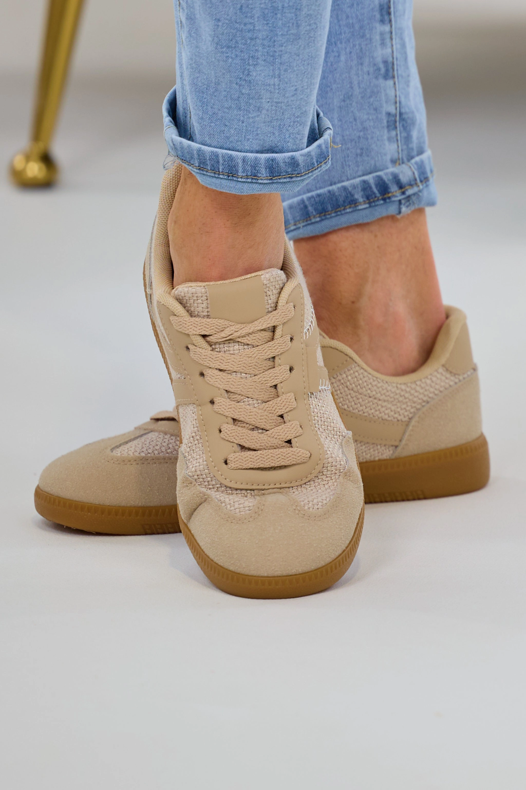 Sneaker mit gewebten Einstzen, dunkelbeige Sneaker Vanille