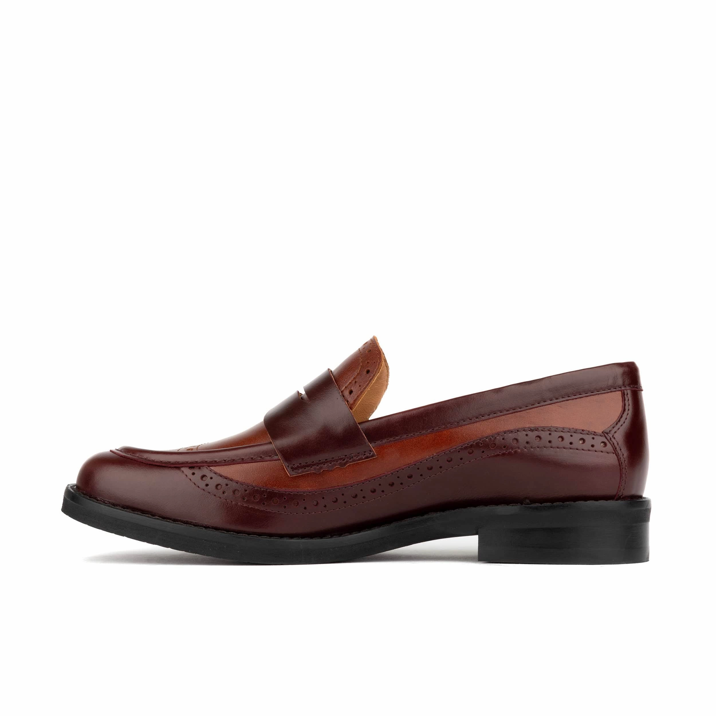 Noak Loafers Angelina - Brown -  Women's leather almond toe penny loafer with broguing