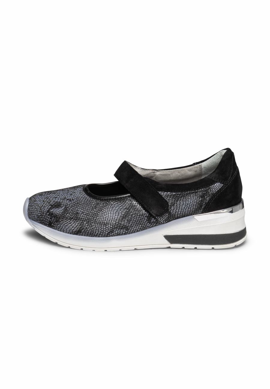 Lederschuhe Hergestellt In Deutschland sportlicher Mary-Jane Ballerina Leder/Stretch