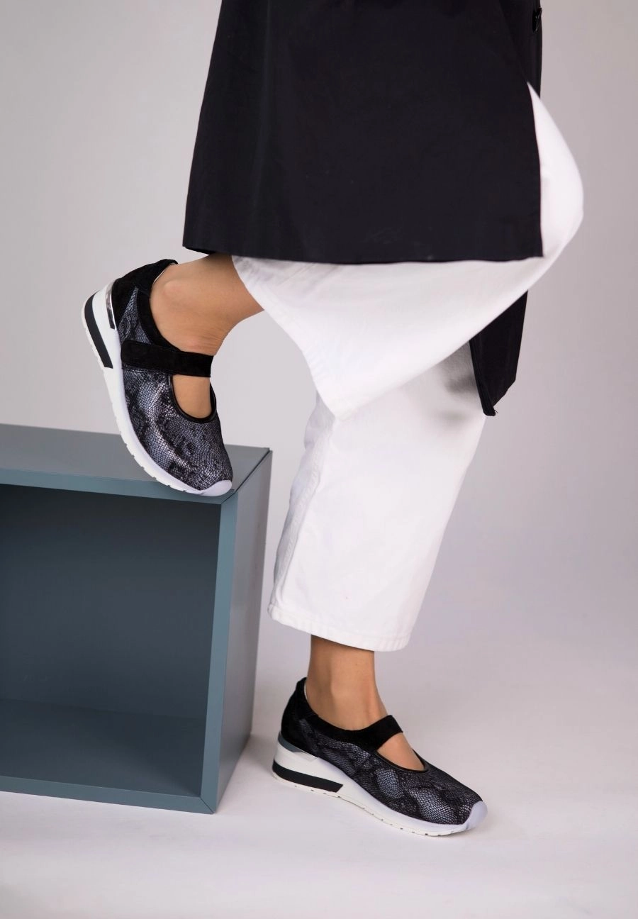 sportlicher Mary-Jane Ballerina Leder/Stretch Lederschuhe Nass Geworden