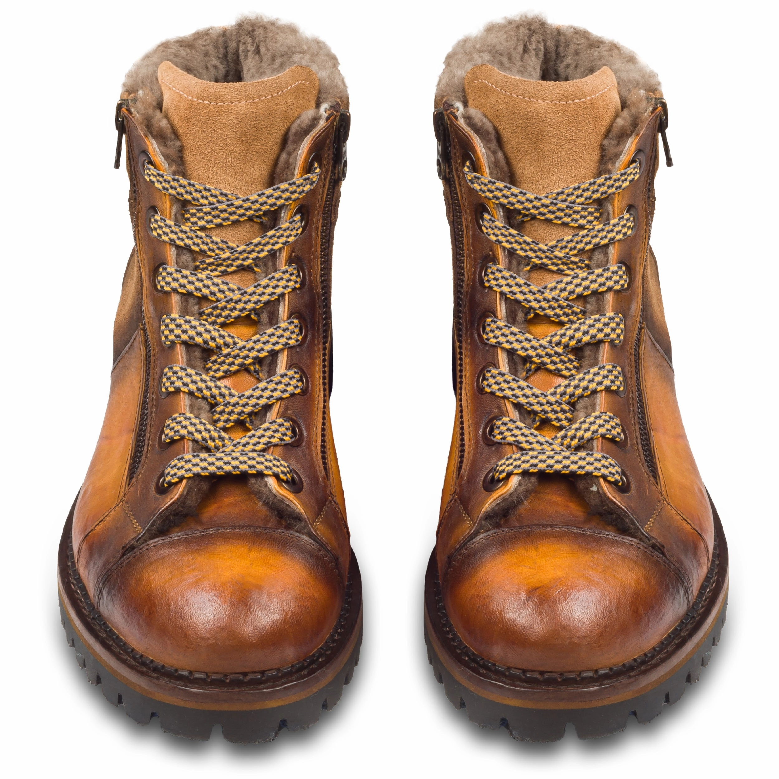 LORENZI Winterstiefelette Herren mit Lammfell & Reiverschlu, braun - Kalbsleder stone-washed, handgefertigt Wedge Stiefeletten