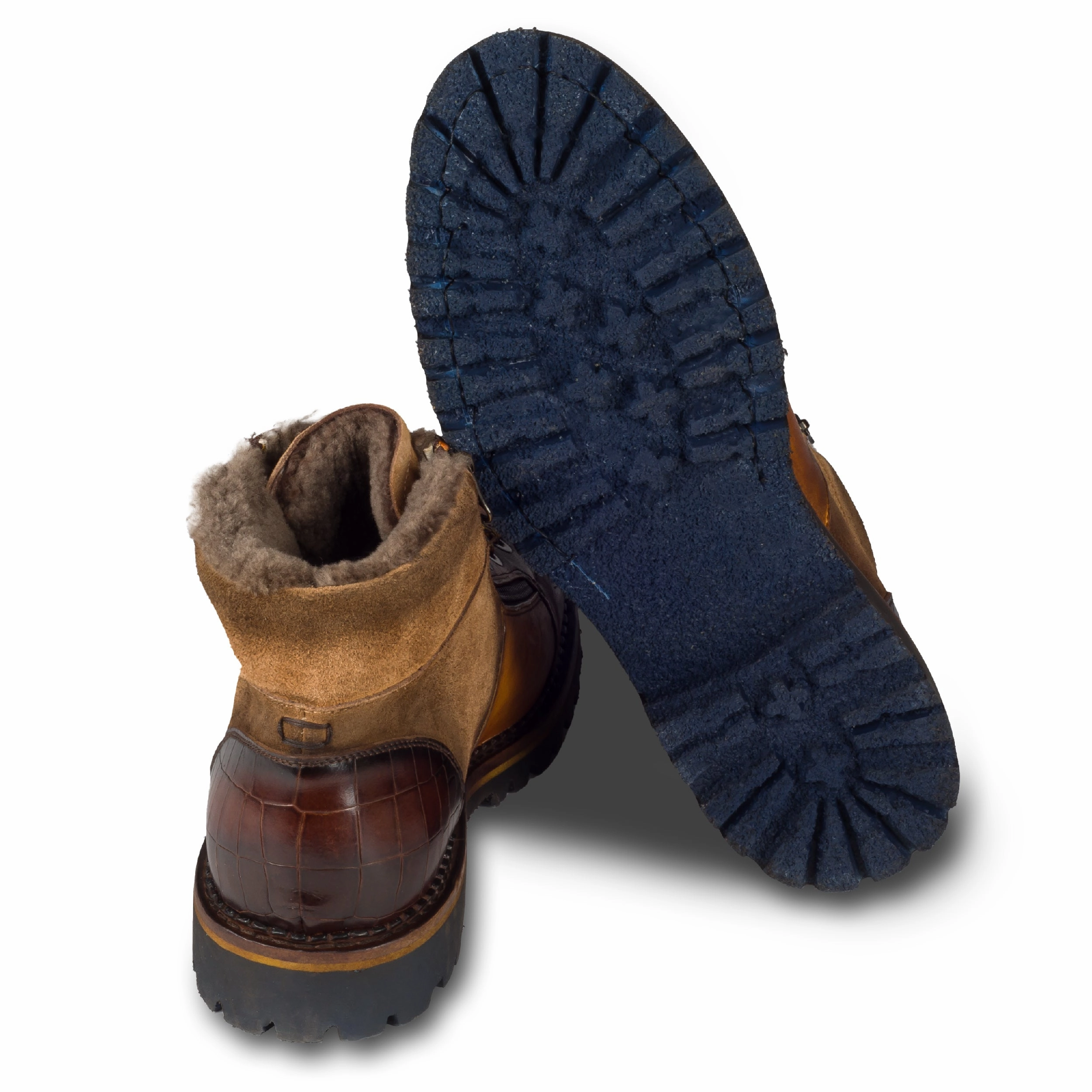 LORENZI Winterstiefelette Herren mit Lammfell & Reiverschlu, braun - Kalbsleder stone-washed, handgefertigt Stiefeletten Mit Plateau