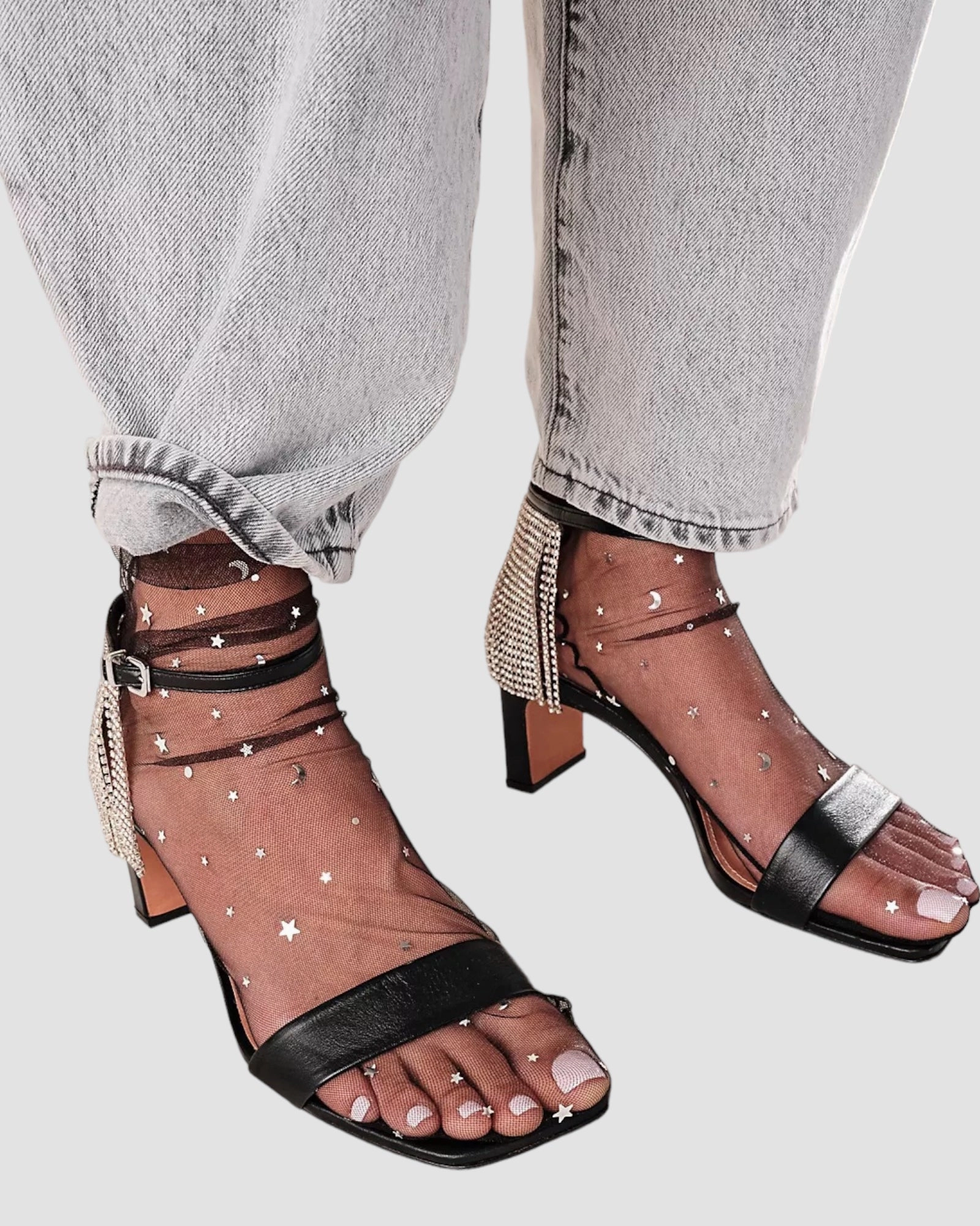 High Heels Spitz Starry Sky Tulle Socks - Black