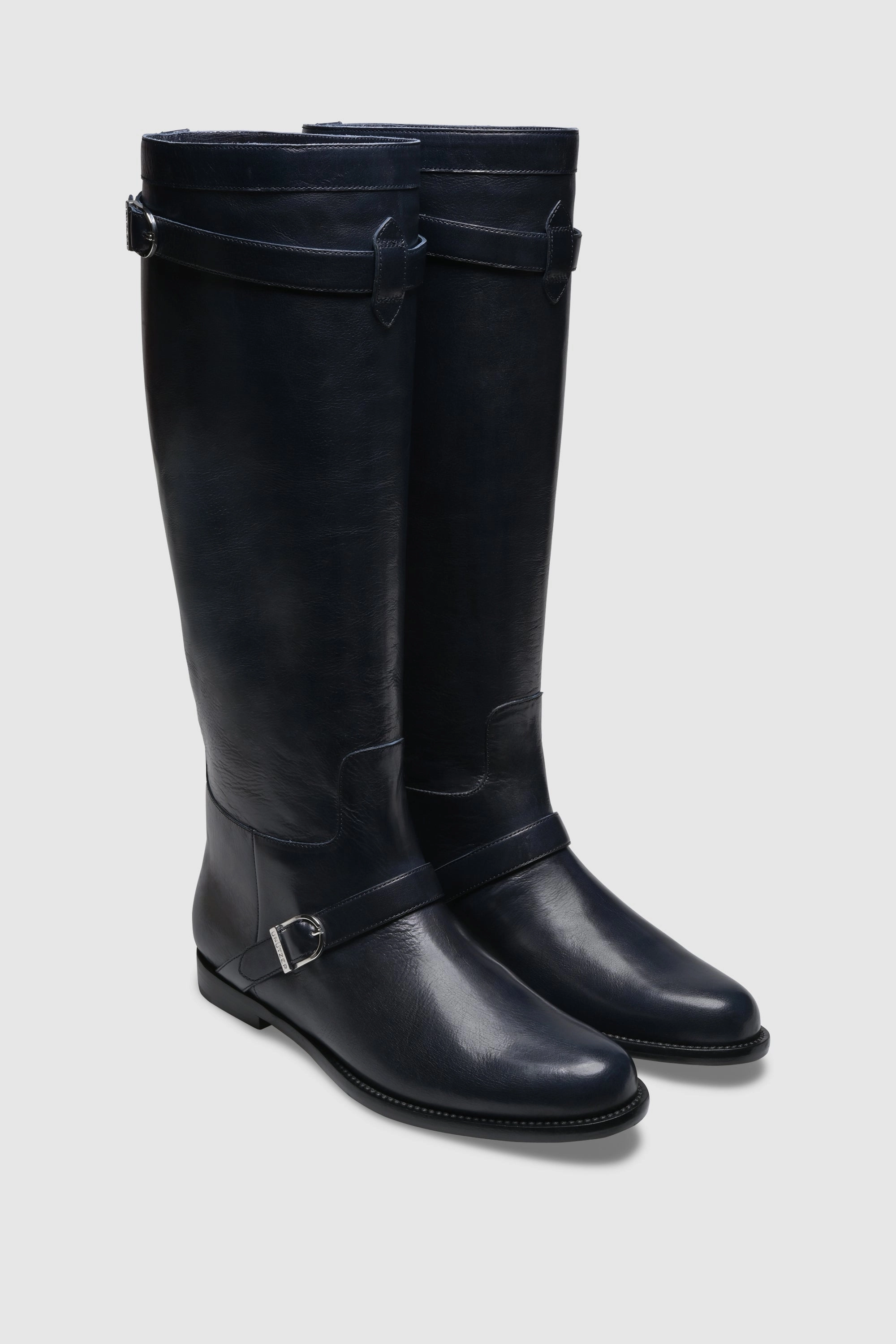 Stiefel 9475 Vitello Brushed Blue Overknee Stiefel Plateau Flach
