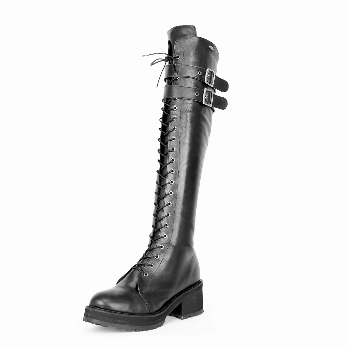Goertz Stiefel Stiefel im Combat/Gothic-Style kniehoch (Modell 470) Leder schwarz