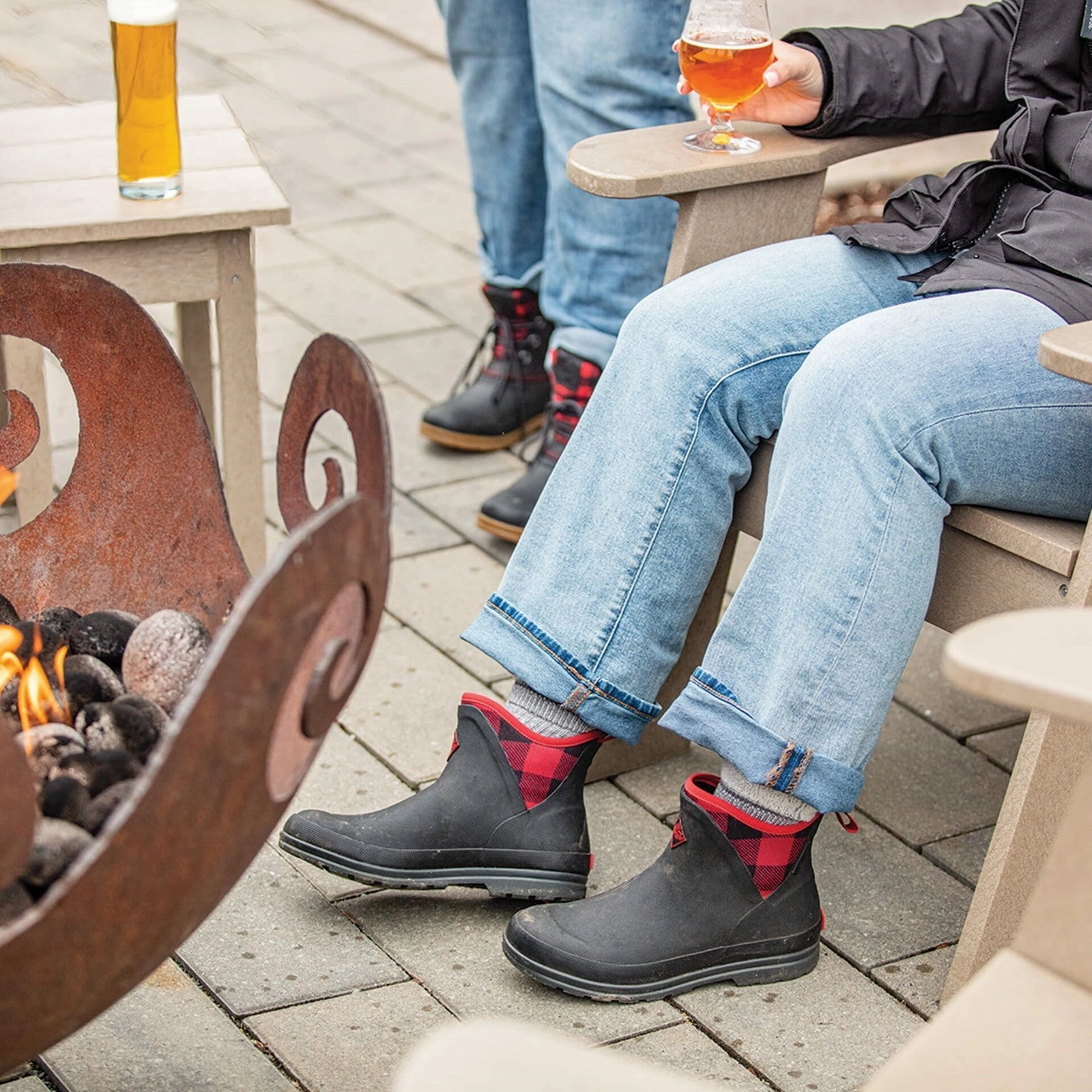 Damen Muck Originals Ankleboots mit Anziehlasche | Black/Buffalo Plaid Gefütterte Hunter Stiefel